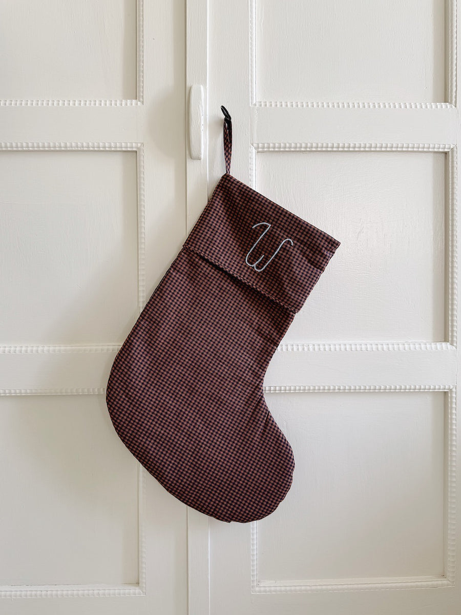 Christmas stocking indigo check