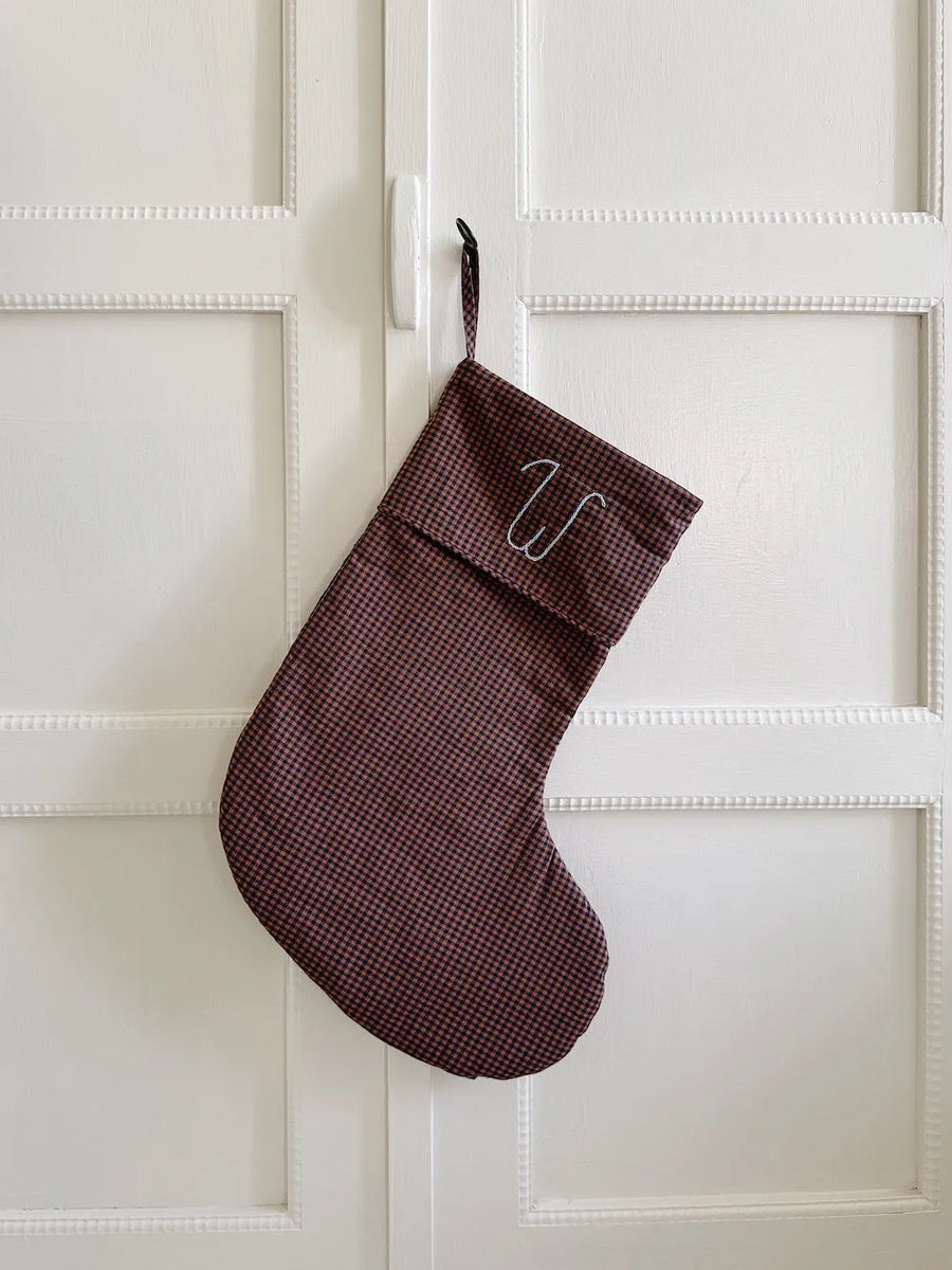 Christmas stocking indigo check