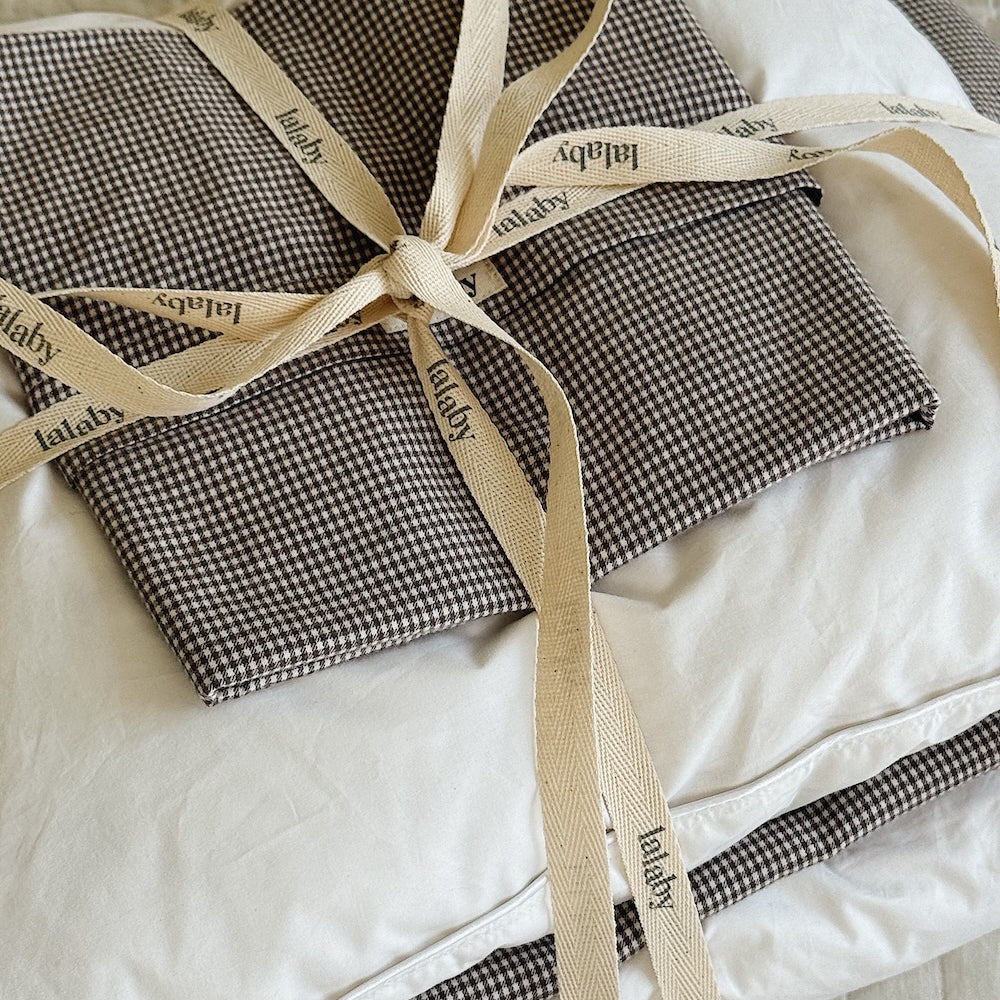 Lalaby - Junior bundle tiny check brown: Bedding, Duvet & Pillow