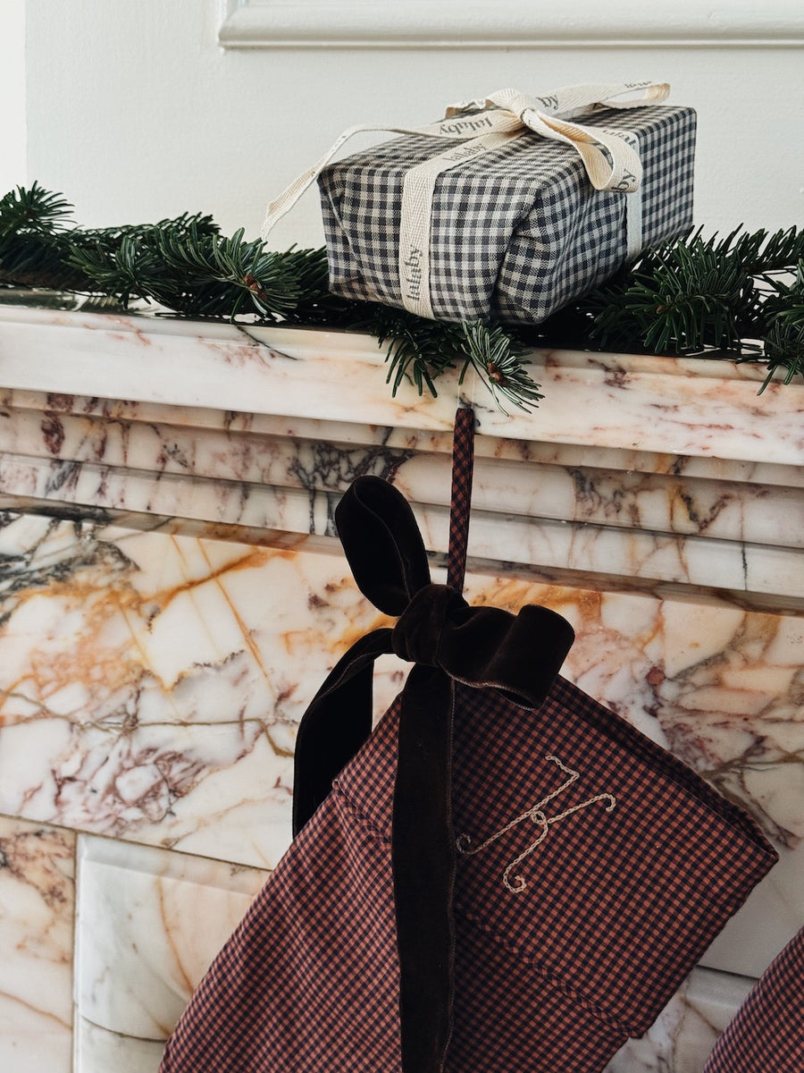 Christmas stocking indigo check