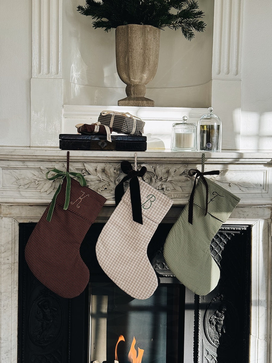 Christmas stocking indigo check