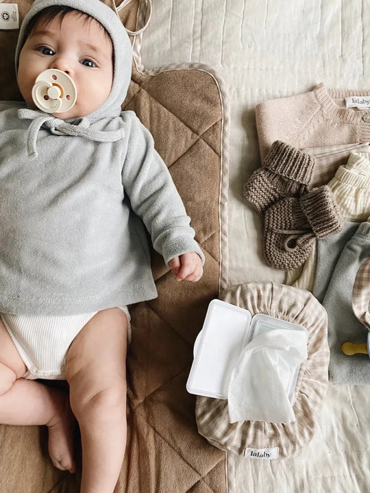 Wet wipe cover beige gingham – lalaby.com