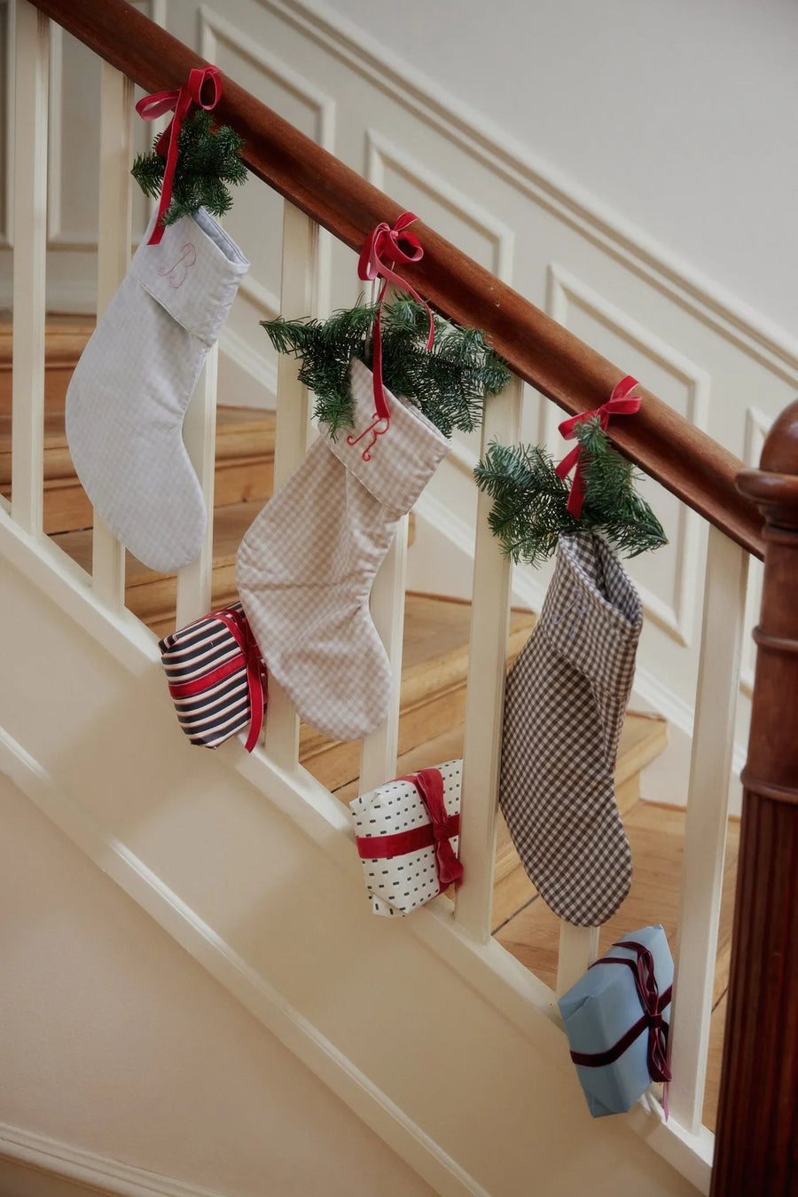 Christmas stocking beige gingham
