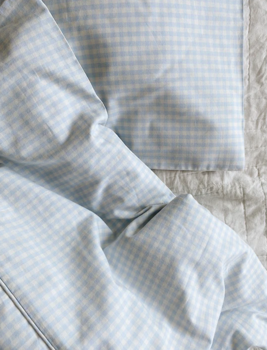 Klassisk voksen sengetøj blå gingham