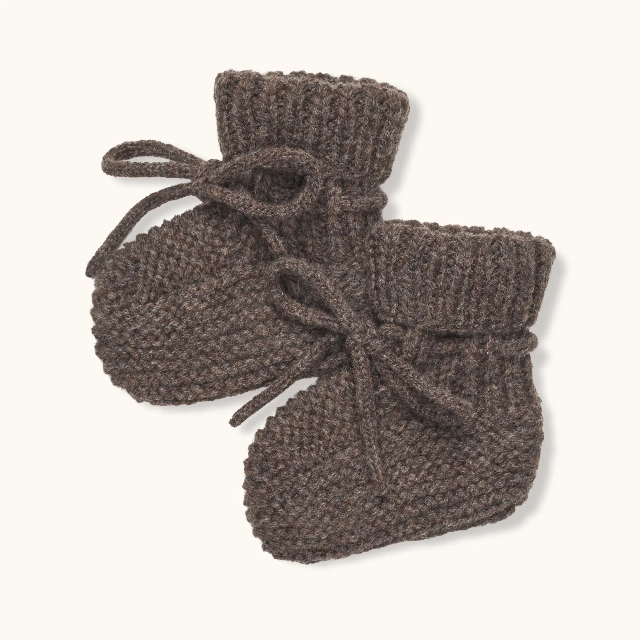 Lalaby knitted Alpha shoes for babies in chocolate brown merino wool