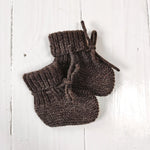 Lalaby knitted Alpha shoes for babies in chocolate brown merino wool