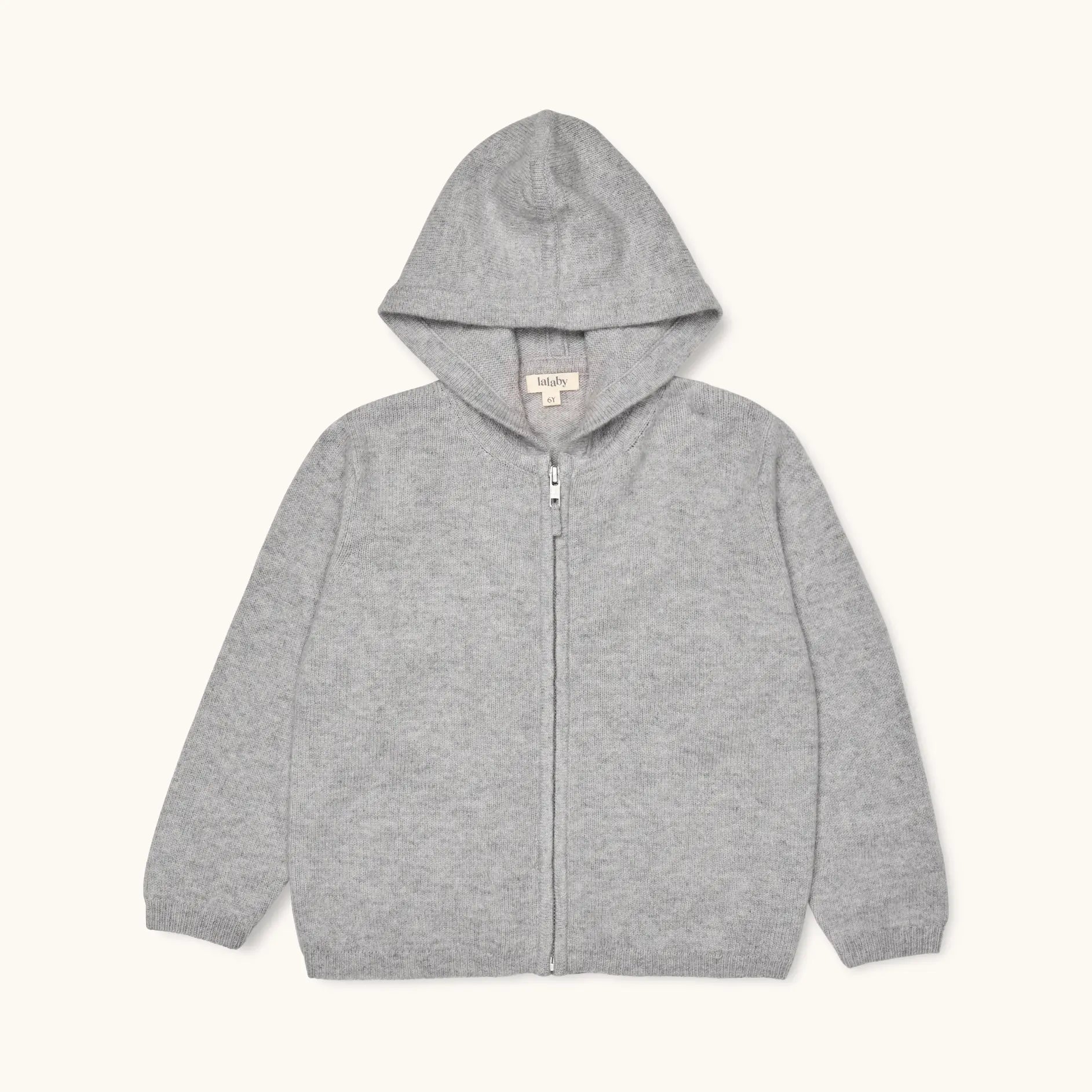 Lalaby Andy hoodie for kids in a grey baby wool, yak and cashnere blend