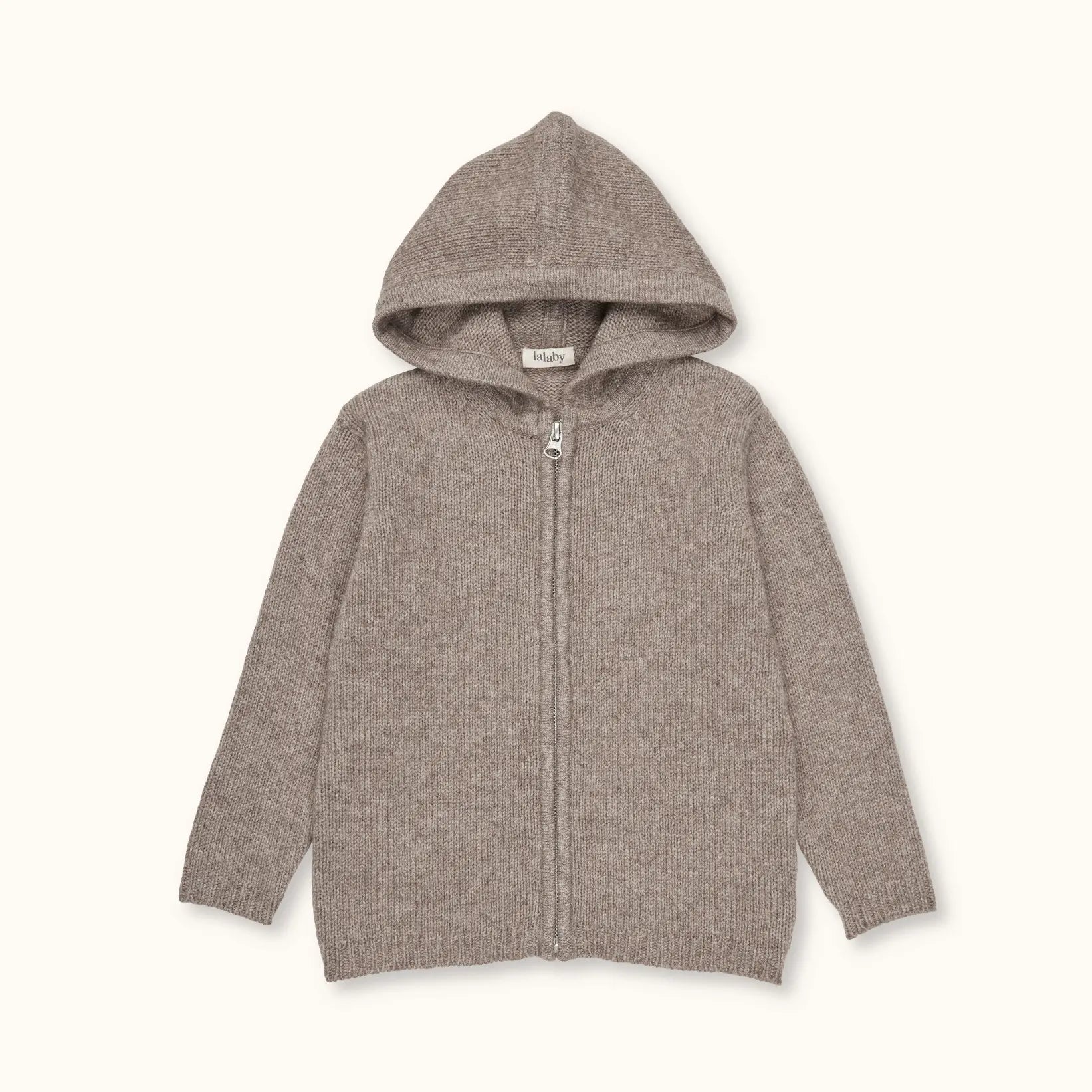 Lalaby Andy hoodie for kids in a millet brown baby wool, yak and cashnere blend