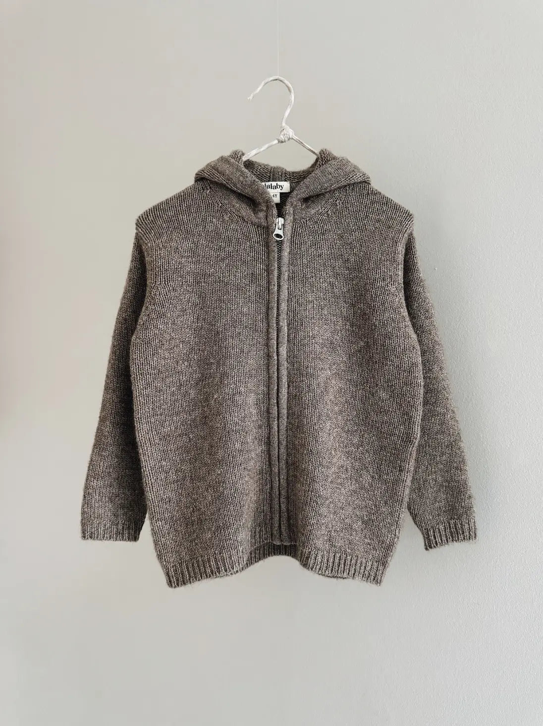 Lalaby Andy hoodie for kids in a millet brown baby wool, yak and cashnere blend