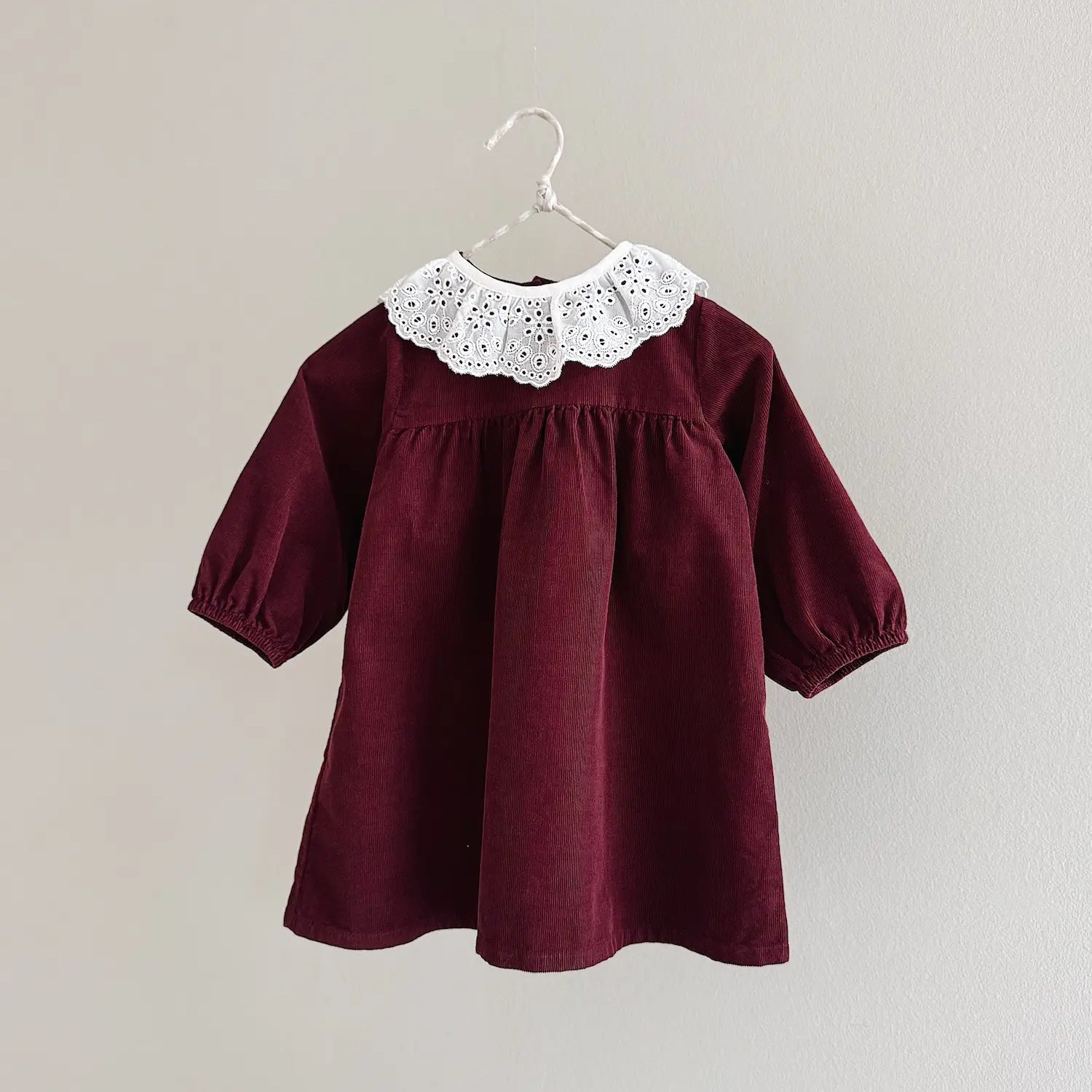 Lalaby Annabella dress for babies in ruby red cotton baby cord