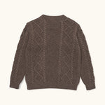 Lalaby Aran sweater for kids in chocolate brown merino wool