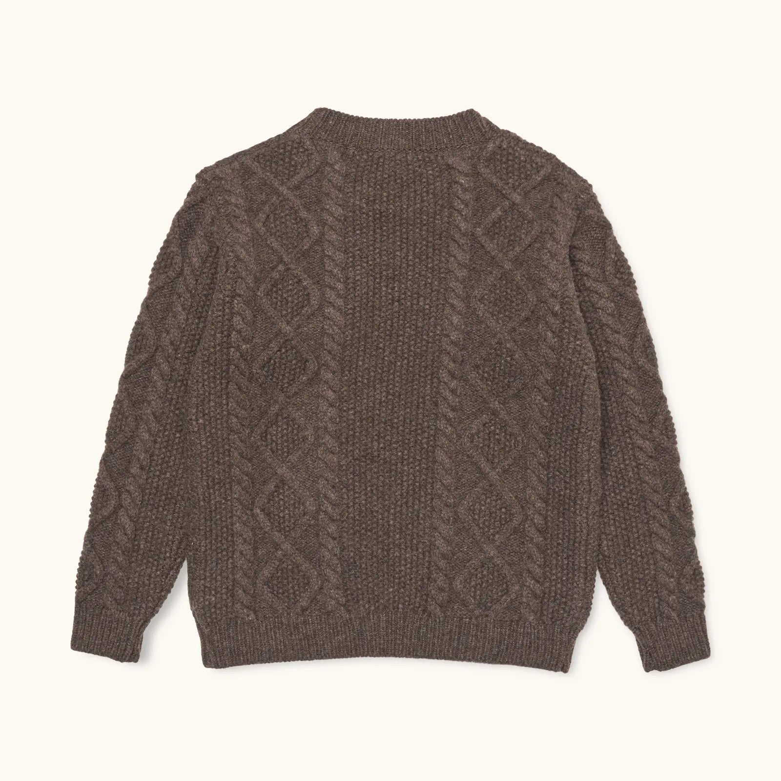 Lalaby Aran sweater for kids in chocolate brown merino wool