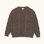 Lalaby Aran sweater for kids in chocolate brown merino wool