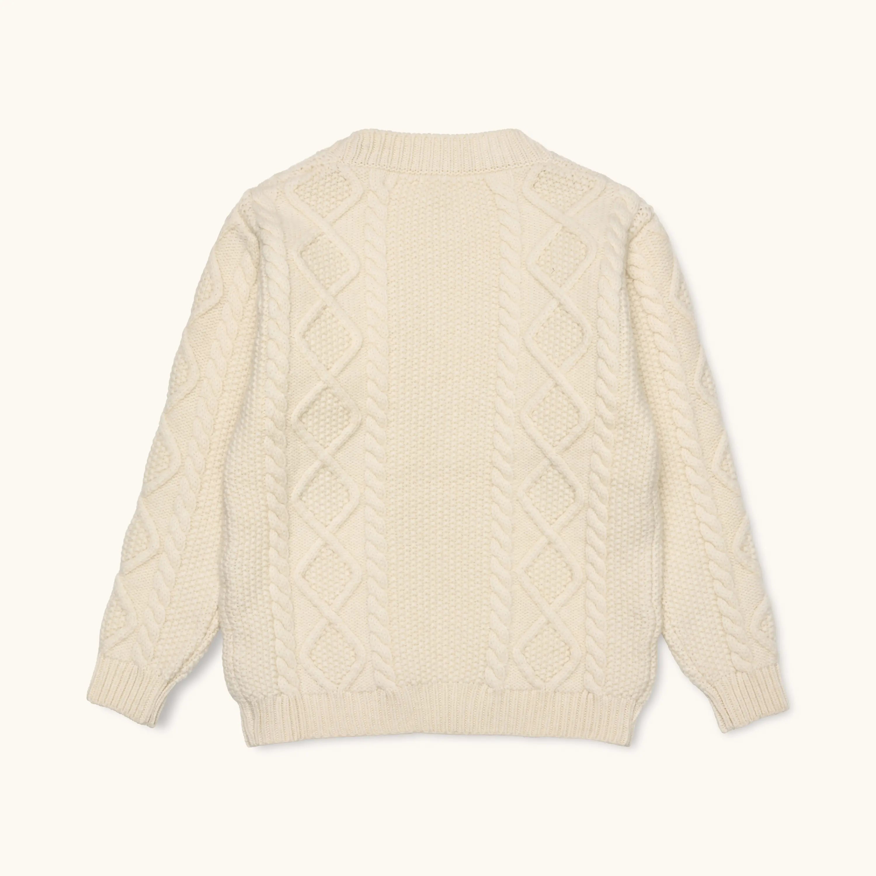 Lalaby Aran sweater for kids in natural white merino wool