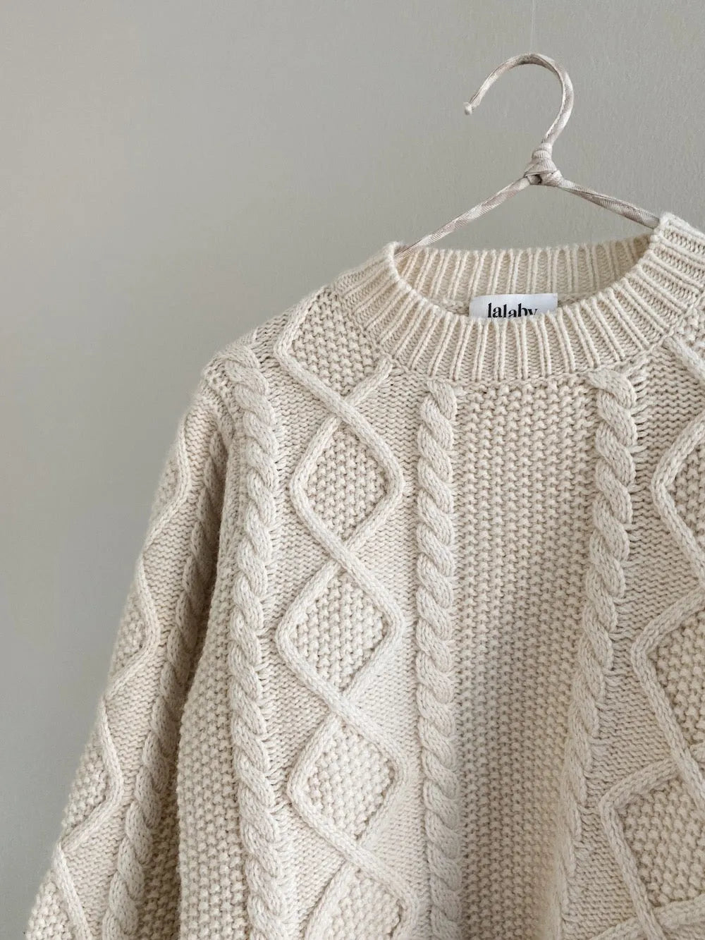 Lalaby Aran sweater for kids in natural white merino wool