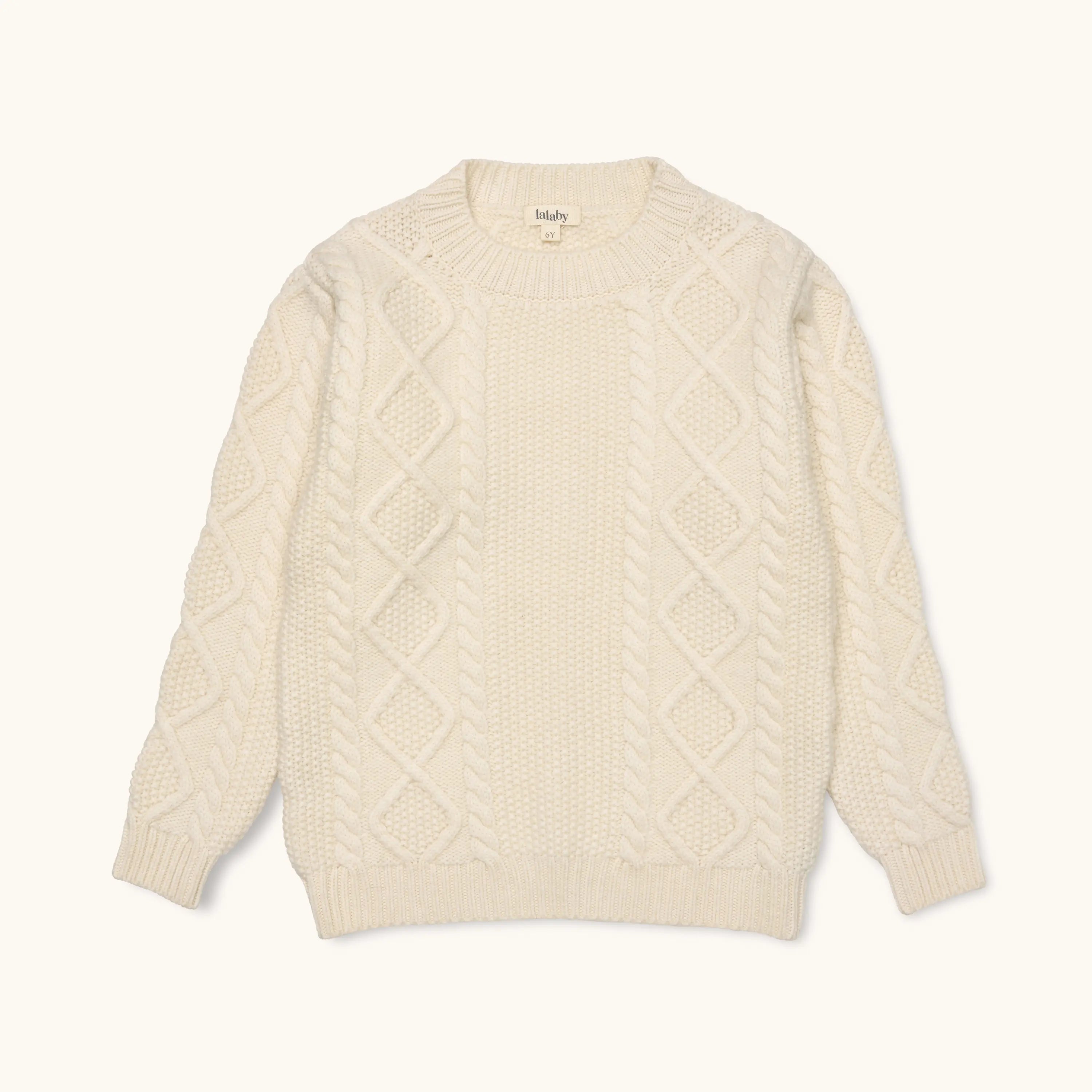 Lalaby Aran sweater for kids in natural white merino wool
