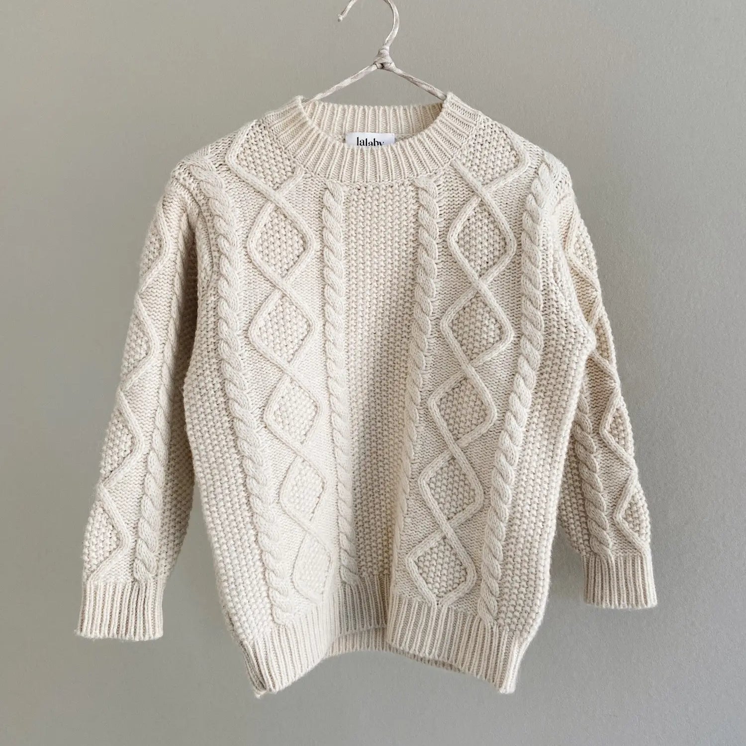 Lalaby Aran sweater for kids in natural white merino wool