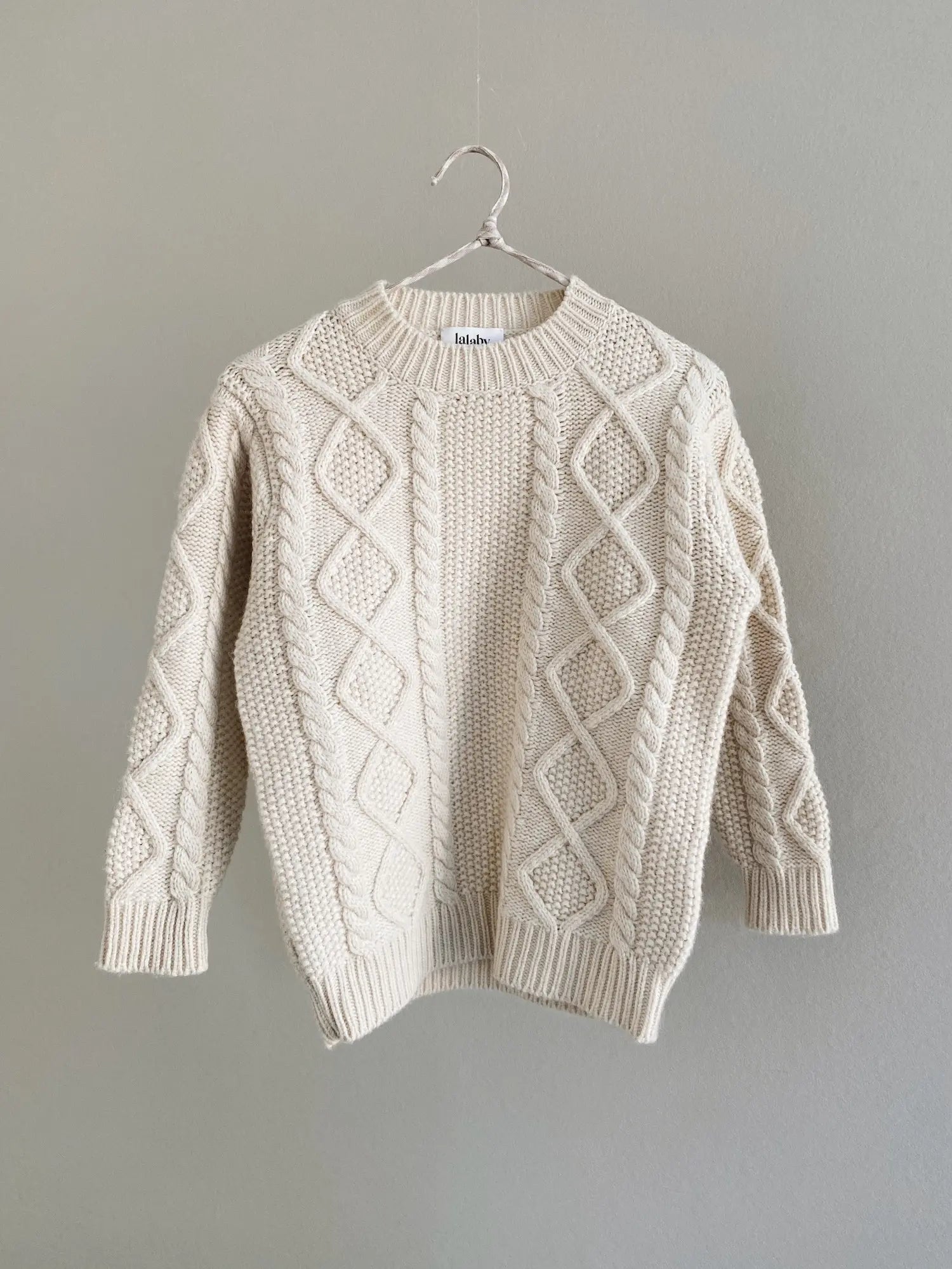 Lalaby Aran sweater for kids in natural white merino wool