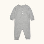 Lalaby Aspen jumpsuit for babies in a grey baby wool, yak and cashnere blend 