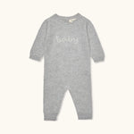 Lalaby Aspen jumpsuit for babies in a grey baby wool, yak and cashnere blend 