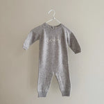 Lalaby Aspen jumpsuit for babies in a grey baby wool, yak and cashnere blend 
