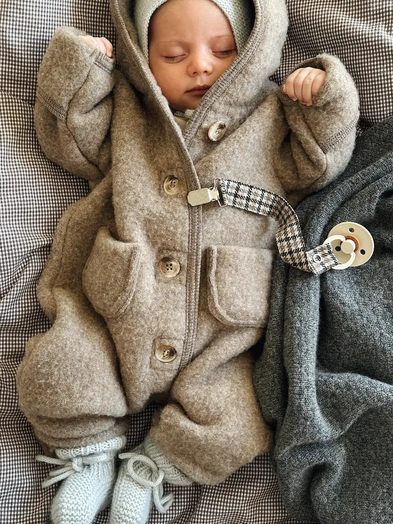 Lalaby baby boy look in shades of bluey, storm, hazel, tweedy and tiny check brown