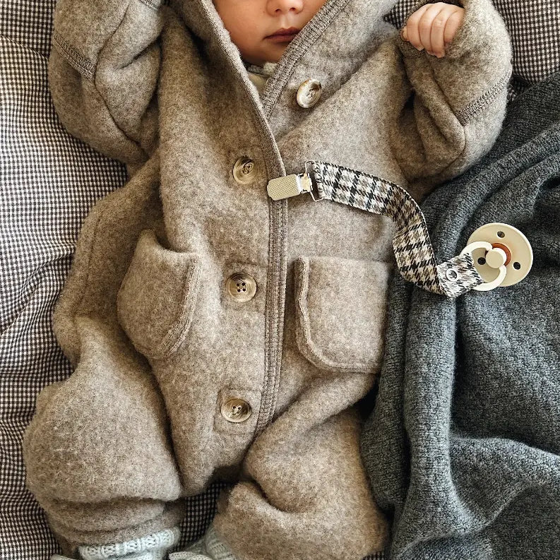 Lalaby baby boy look in shades of bluey, storm, hazel, tweedy and tiny check brown