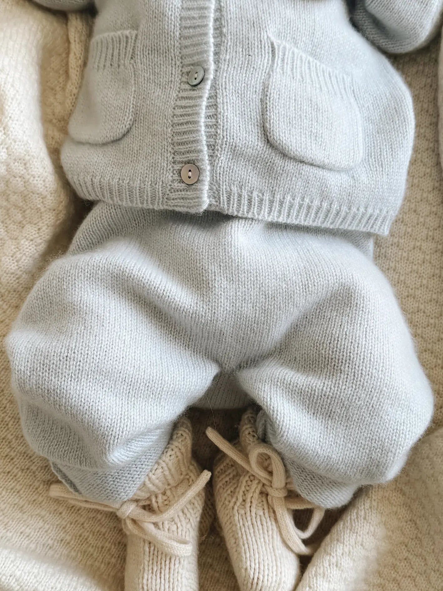Lalaby baby boy look in shades of bluey, natural and tweedy