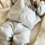 Lalaby baby boy look in shades of bluey, natural and tweedy
