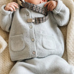 Lalaby baby boy look in shades of bluey, natural and tweedy