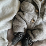 Lalaby baby boy look in shades of bluey, storm, elephant and tiny check brown