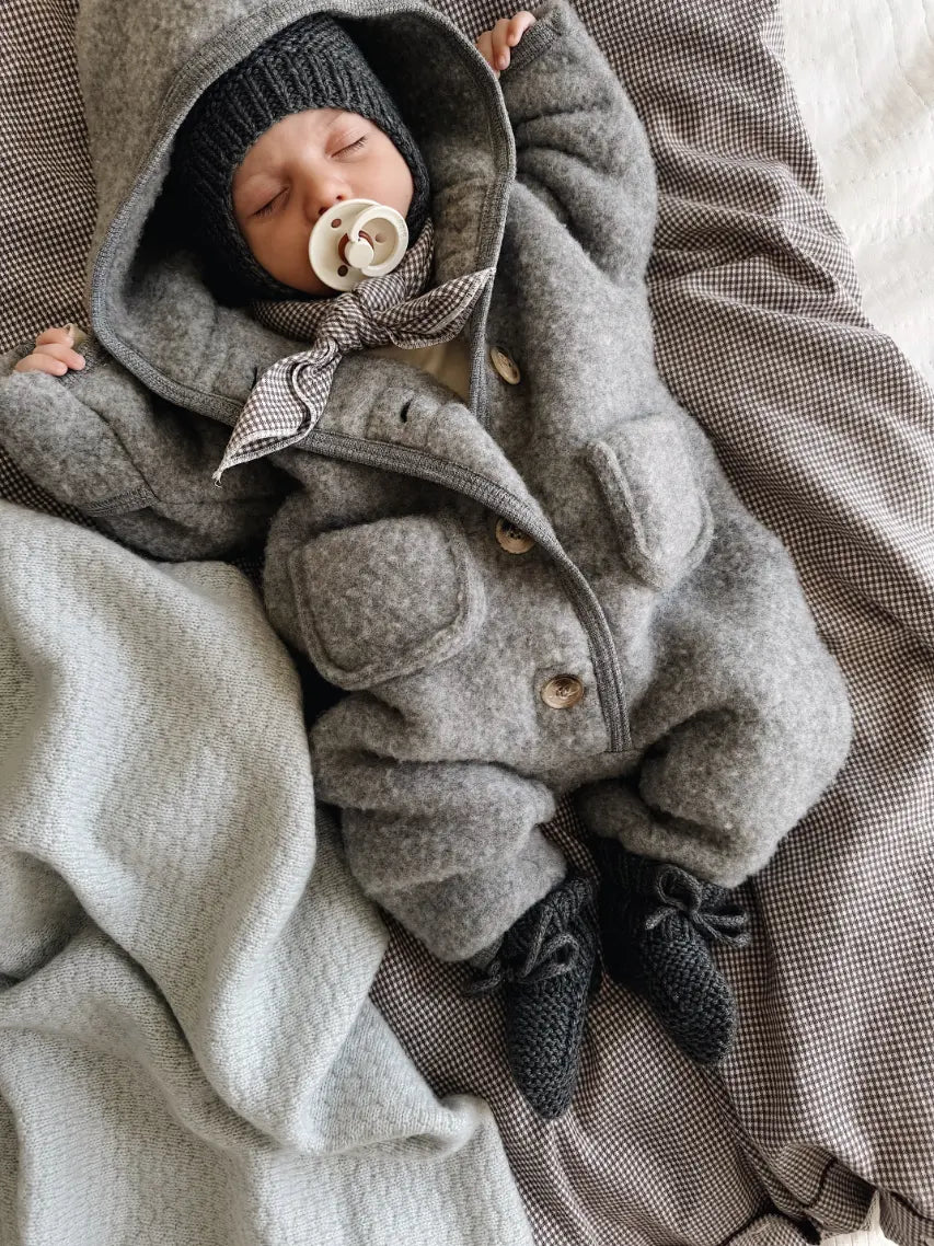 Lalaby baby boy look in shades of bluey, storm, elephant and tiny check brown