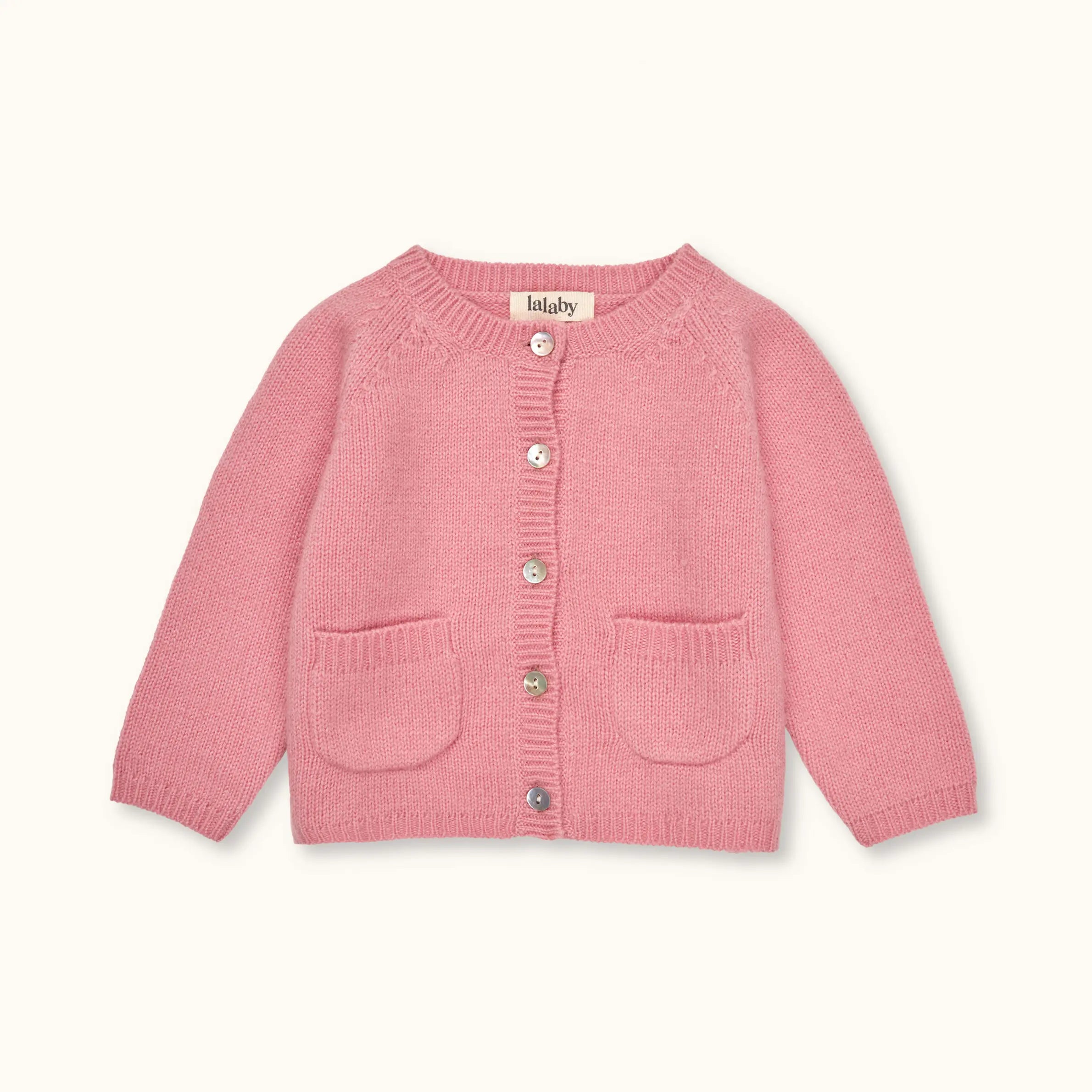 Lalaby Bobbie cardigan for babies in sorbet pink cashmere