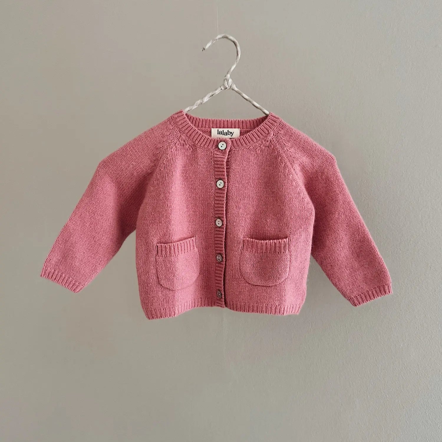 Lalaby Bobbie cardigan for babies in sorbet pink cashmere