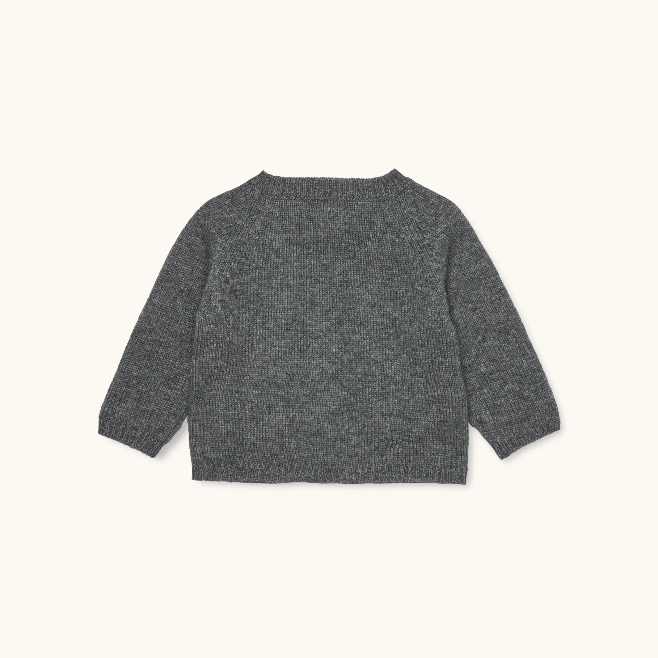 Lalaby Bobbie cardigan for babies in storm grey cashmere