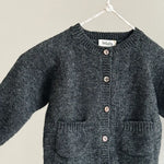 Lalaby Bobbie cardigan for babies in storm grey cashmere