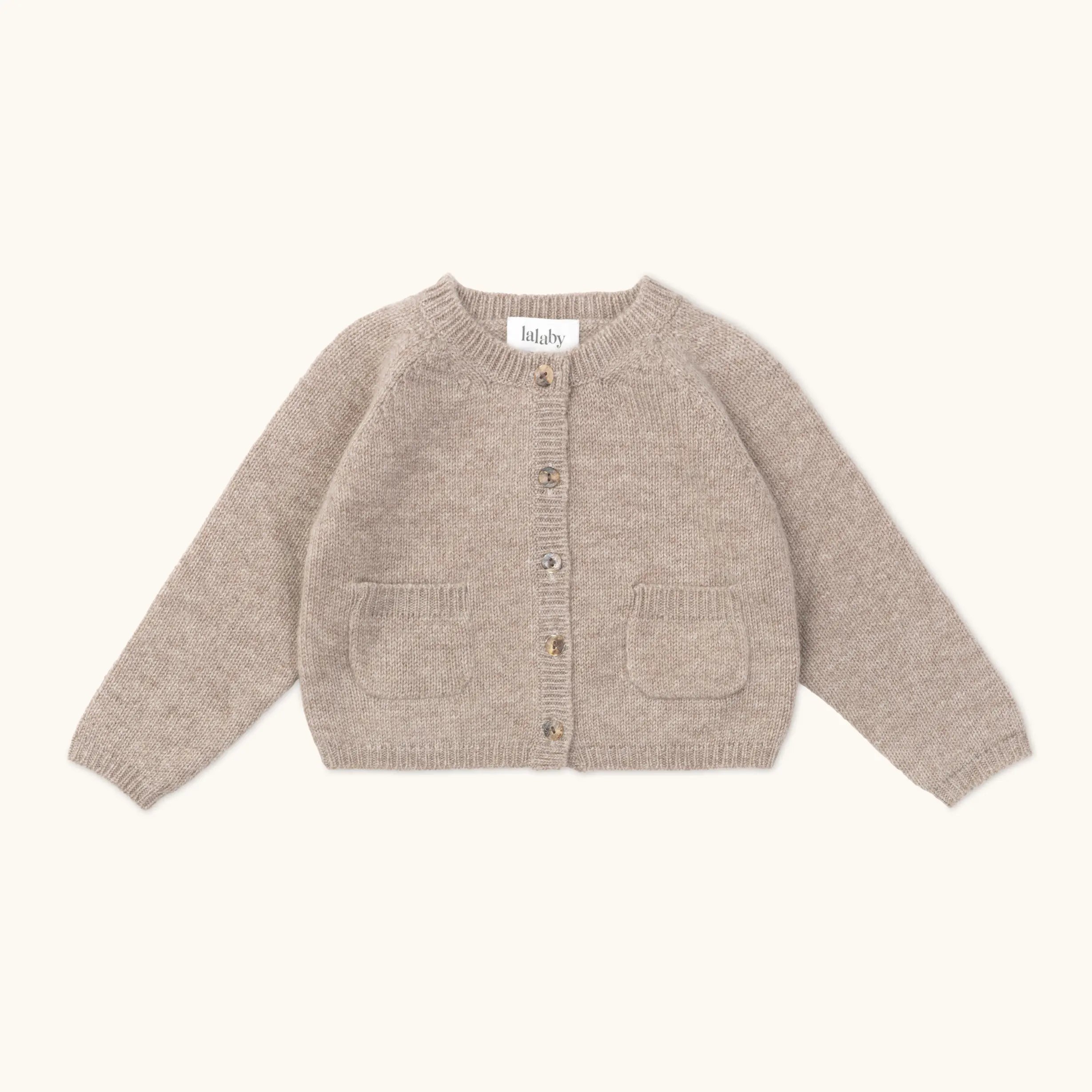 Lalaby Bobbie cardigan for babies in toast brown cashmere