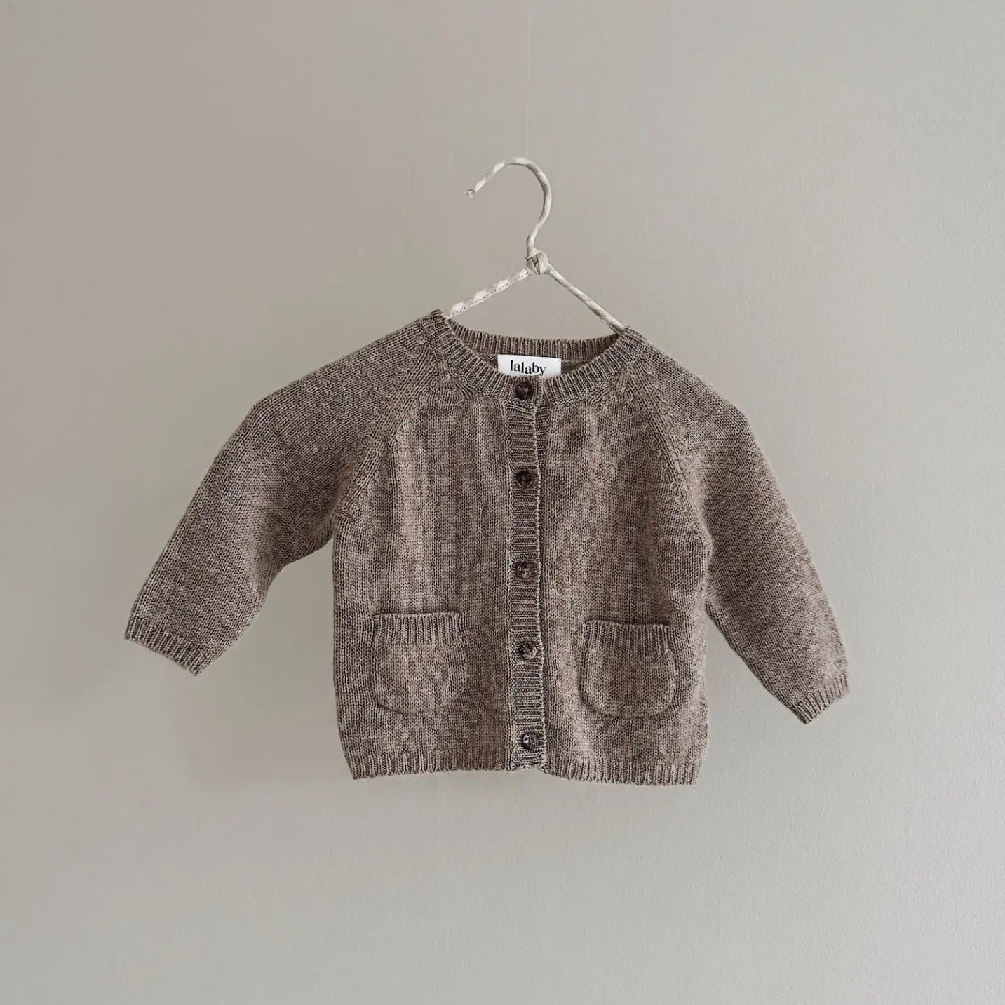 Lalaby Bobbie cardigan for babies in toast brown cashmere