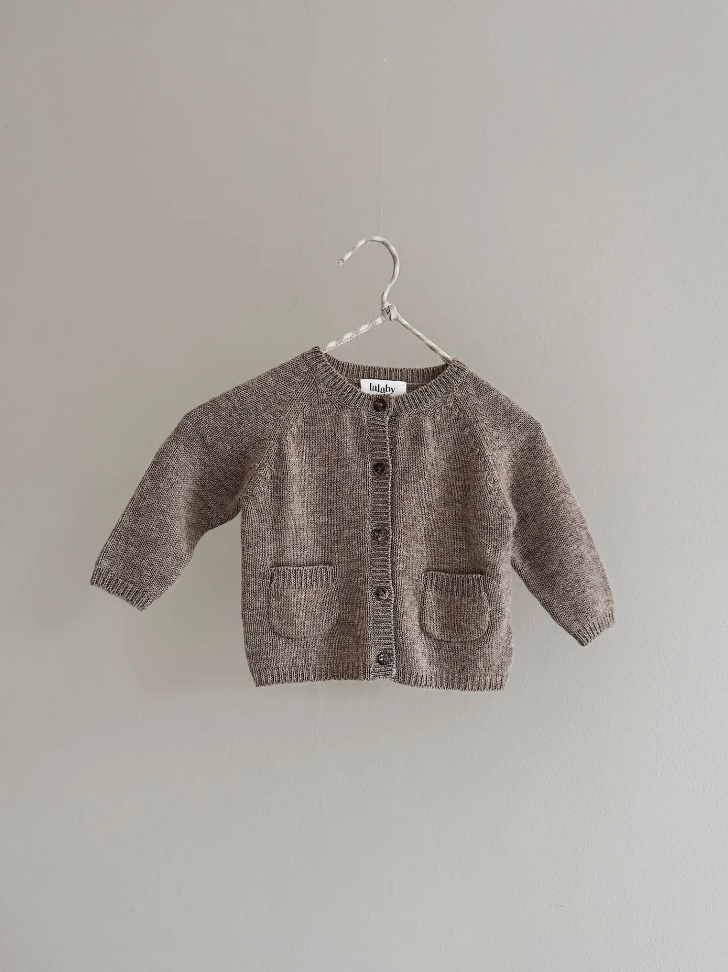 Lalaby Bobbie cardigan for babies in toast brown cashmere