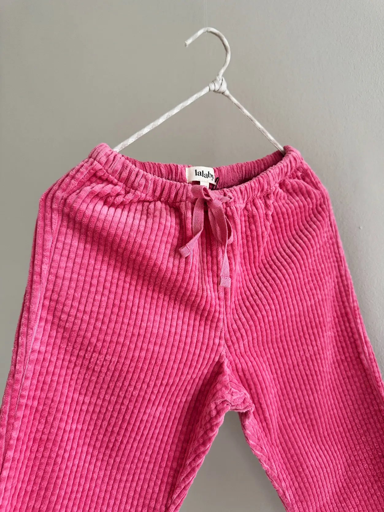 Lalaby Charlie trousers for kids in flamingo pink organic cotton mega cord