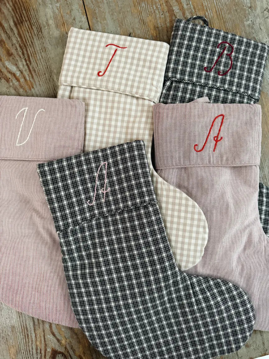 Lalaby Christmas stockings with hand embroidered letters