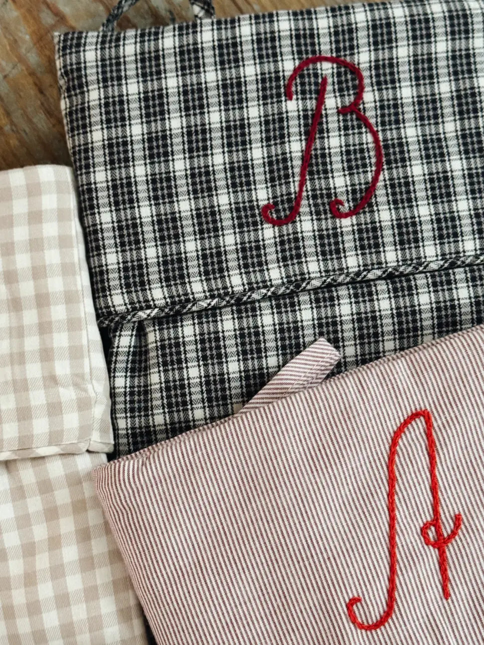Lalaby Christmas stockings with hand embroidered letters