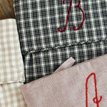 Lalaby Christmas stockings with hand embroidered letters