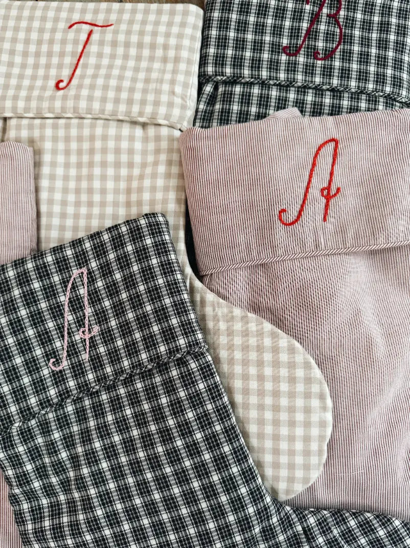 Lalaby Christmas stockings with hand embroidered letters