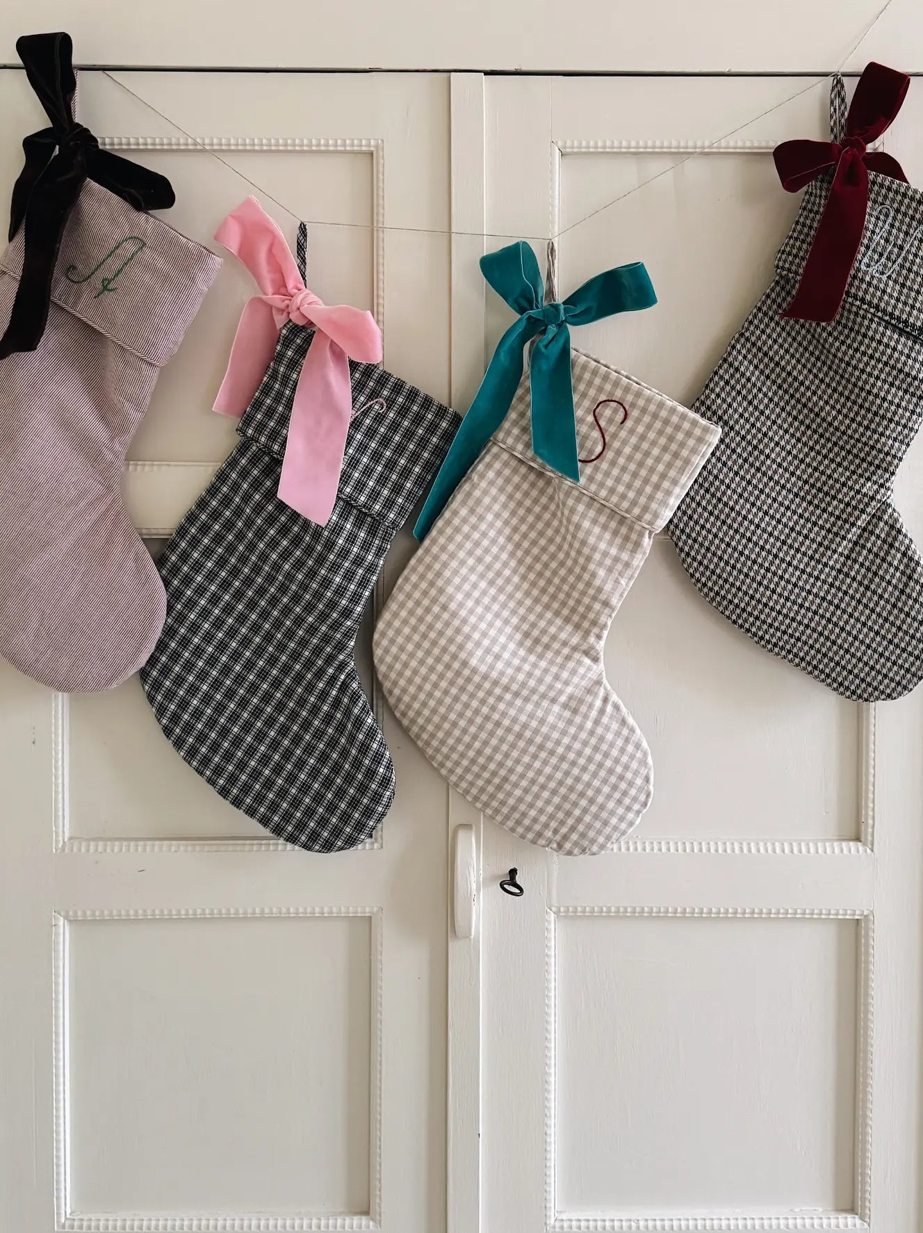 Lalaby Christmas stockings with hand embroidered letters