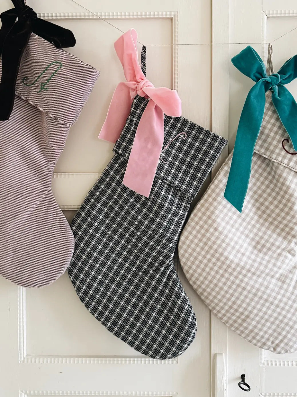 Lalaby Christmas stockings with hand embroidered letters