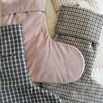 Selection of Lalaby Christmas stockings in 100% organic cotton; Tweedy, Winter check, Berry stripe & Bige gingham