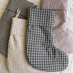 Selection of Lalaby Christmas stockings in 100% organic cotton; Tweedy, Winter check, Berry stripe & Bige gingham