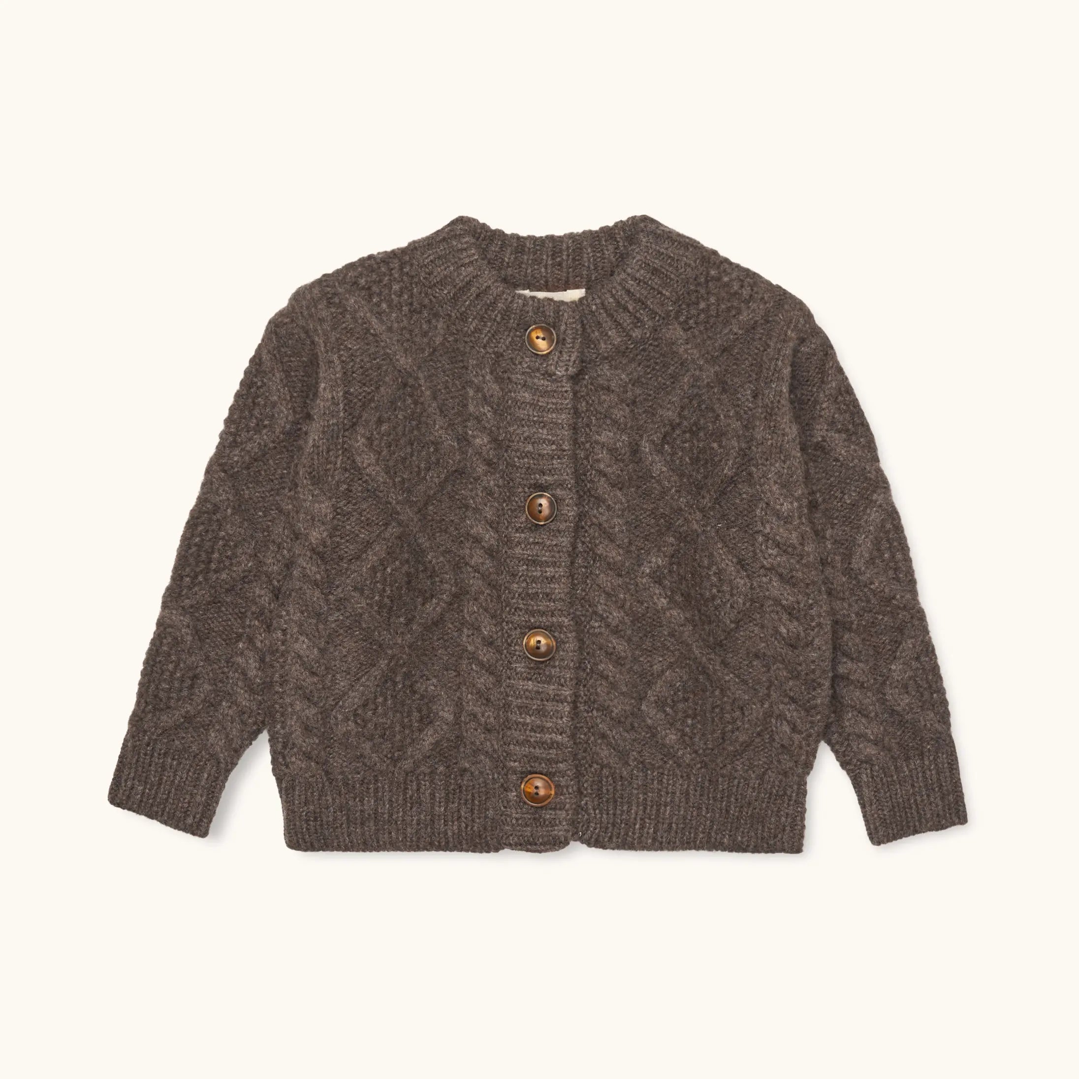 Lalaby Coby cardigan for babies in chocolate brown merino wool