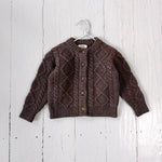 Lalaby Coby cardigan for kids in chocolate brown merino wool